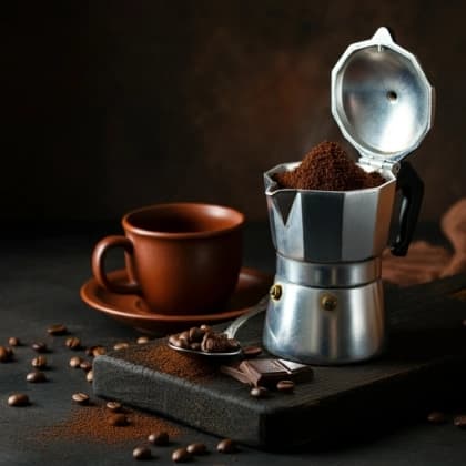 Moka pot brewing coffee